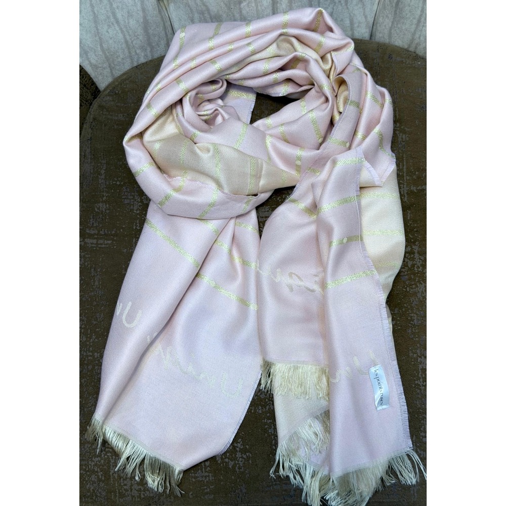 Les Points Roses Blush Pink Gold Metallic Striped Fringe Pashmina Wrap Shawl